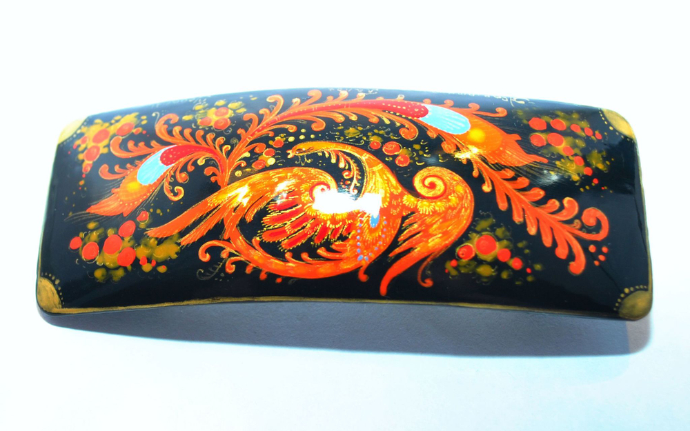 Заколка с ручной росписью Палех "Жар-птица" №2