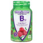 VitaFusion, Жевательные таблетки с витамином B12, натуральная малина, 140 жевательных таблеток
