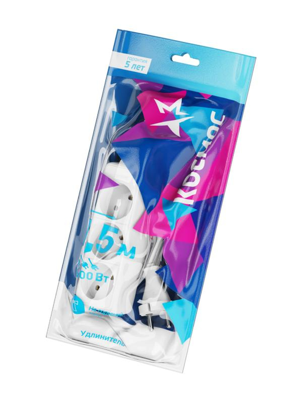 Удлинитель 3х1.5м без заземл. 16А IP20 ПВС 2х1.5 КОСМОС YKsm1.5m-3g(K)