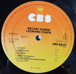 Винтажная виниловая пластинка LP Leonard Cohen Recent Songs (Holland 1979)