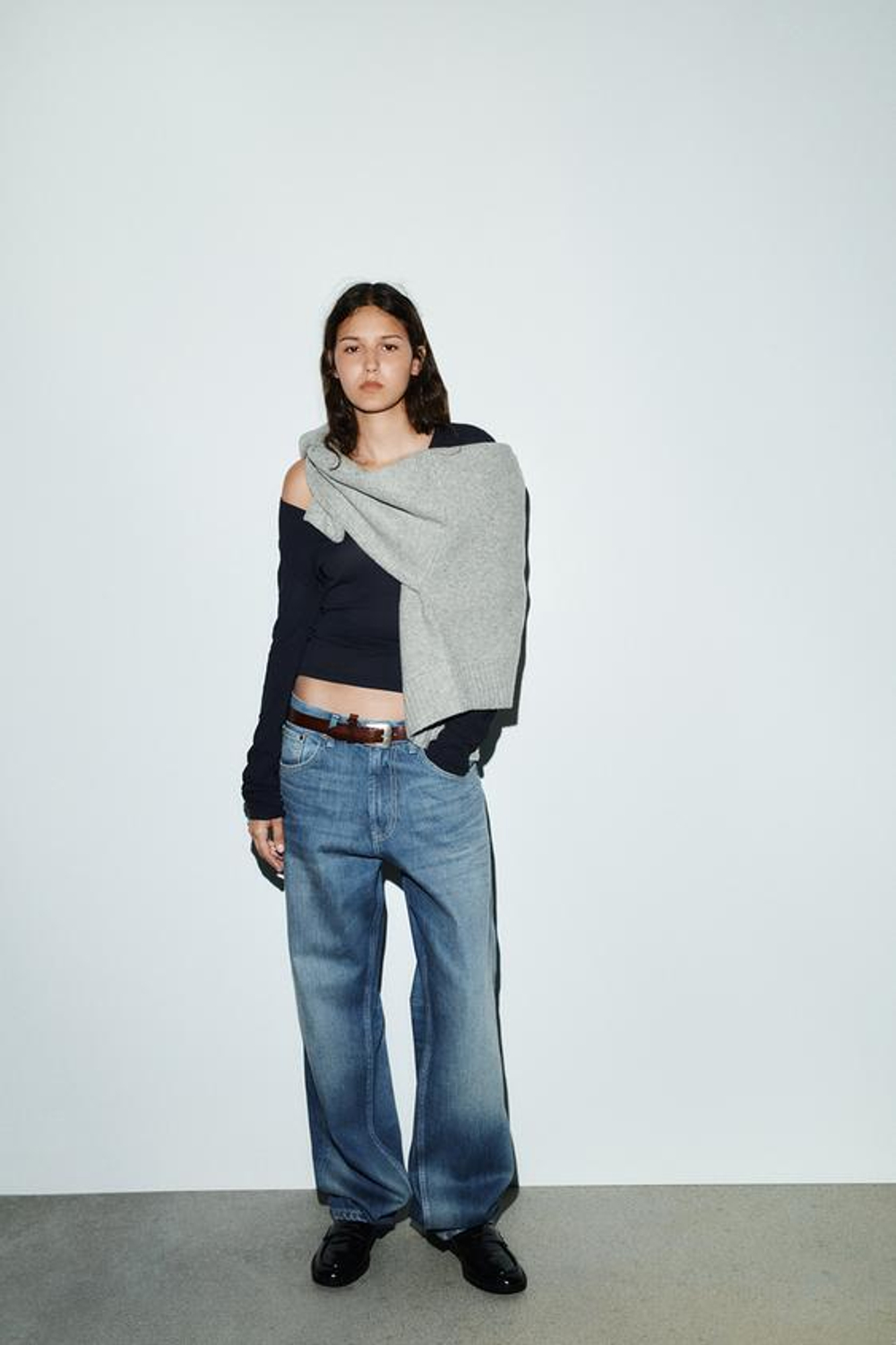 ZARA ДЖИНСЫ TRF BAGGY TAPERED С НИЗКОЙ ПОСАДКОЙ, СИНИЙ