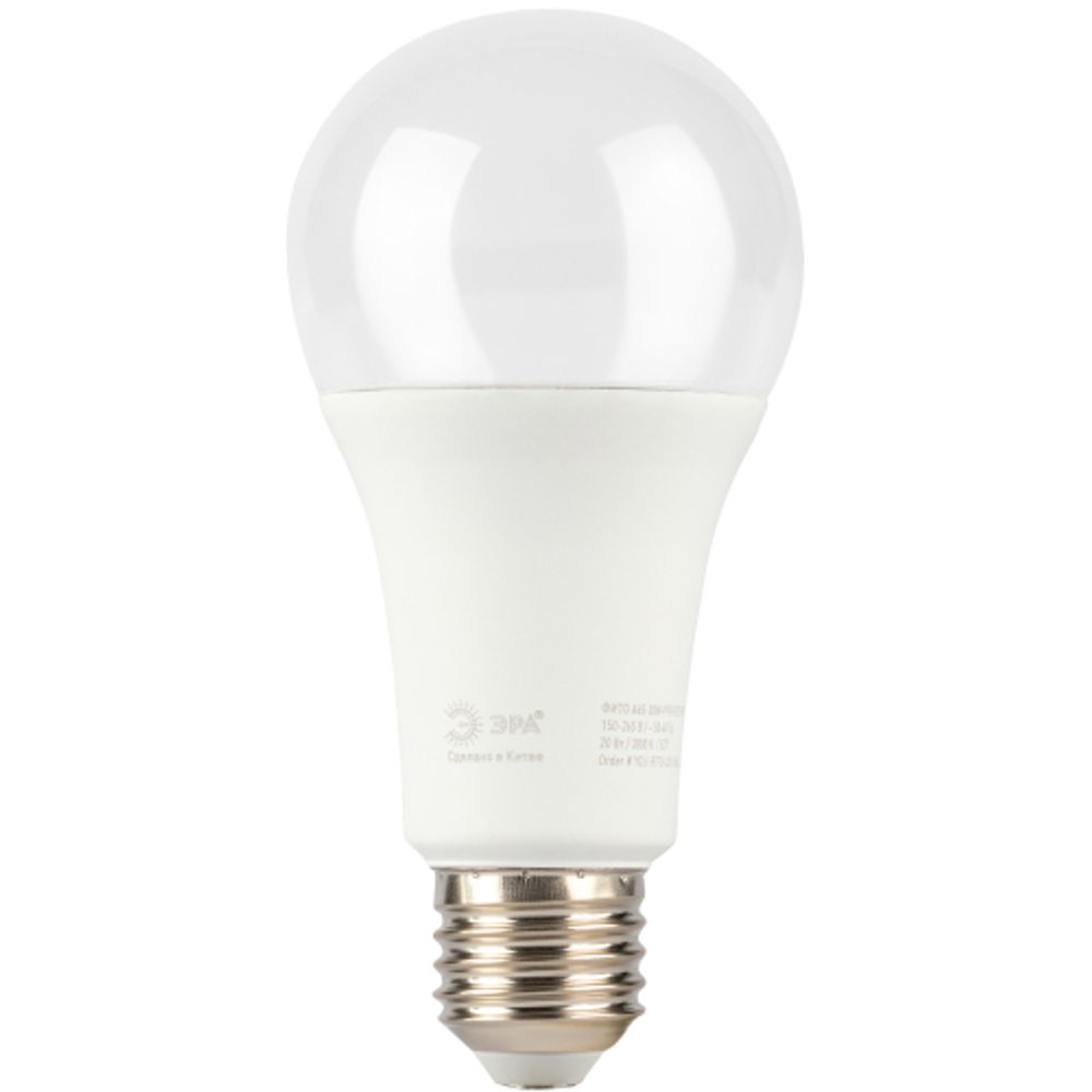 Фитолампа для растений светодиодная ЭРА GREEN LINE ФИТО A65-20W-PFR-E27-GR полного спектра 20 Вт Е27 | Фитолампы Е27