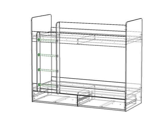 Кровать двухъярусная ЛАВОРО с ящиками левая