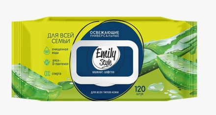 Emily Style влажные салфетки УНИВЕРСАЛЬНЫЕ ДЛЯ ВСЕЙ СЕМЬИ АЛОЭ с крышкой 120шт (М)