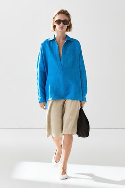 Massimo Dutti Струящаяся блуза из 100% льна, синий