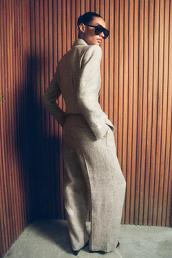 ZARA ПРЯМЫЕ БРЮКИ ИЗ 100% ЛЬНА, ПЕСОЧНЫЙ МЕЛАНЖ