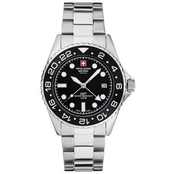 С браслетом Мужские наручные часы с серебряным браслетом Swiss Alpine Military 7052.1137 diver 42mm 10ATM