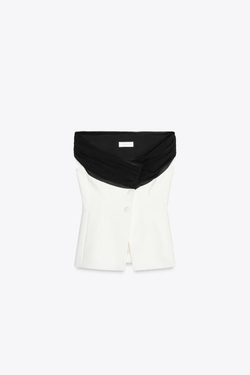 ZARA ТОП-БЮСТЬЕ С КОНТРАСТНОЙ ДЕТАЛЬЮ, ЭКРЮ