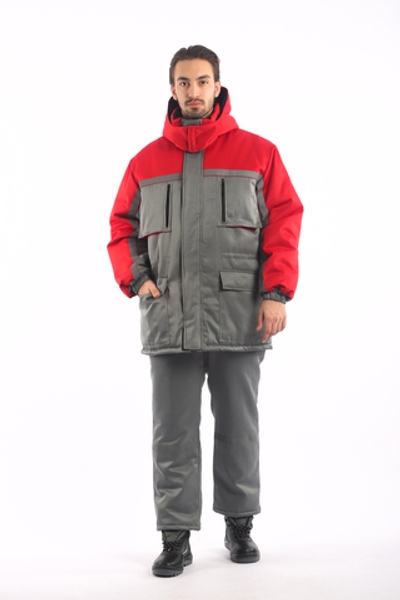 Костюм утепленный "Стронг" с п/к Цвет: т.серый с красной отделкой.