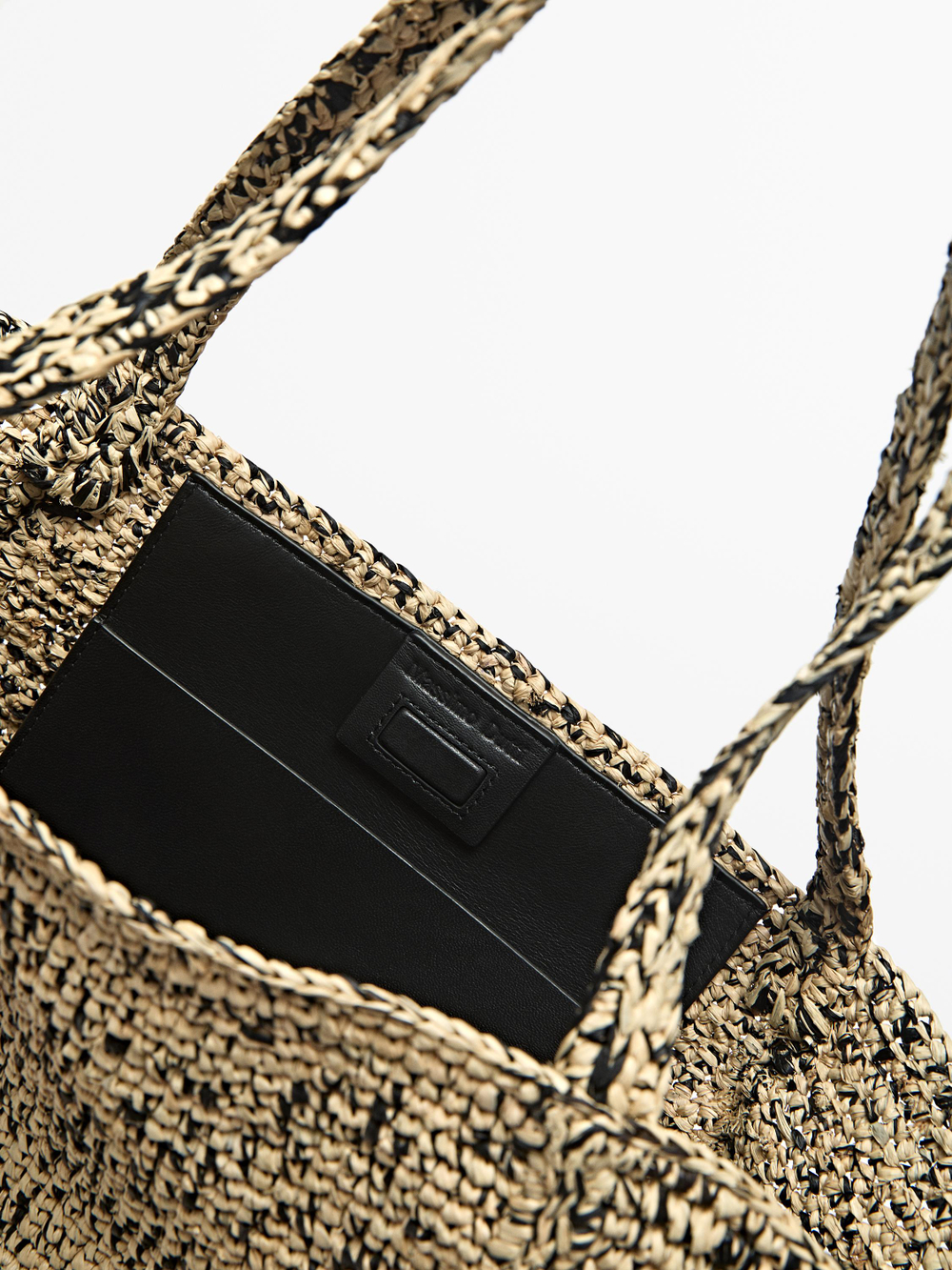 Massimo Dutti Сумка-шоппер среднего размера из 100% рафии, серый