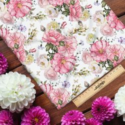 Ткань атлас ботанический весенний принт