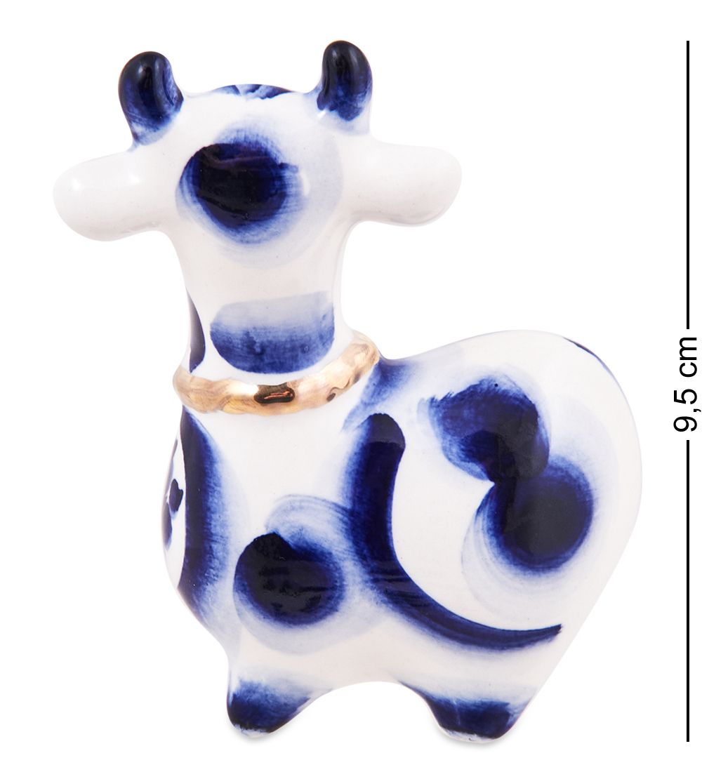 ГЛ- 653 Фигурка «Корова с колокольчиком» золото (Гжельский фарфор)
