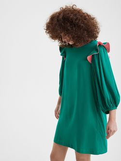 Платье с воланами изумрудного цвета