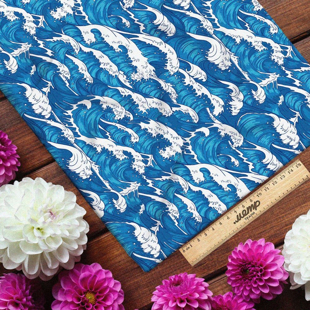 Ткань атлас бушующие волны