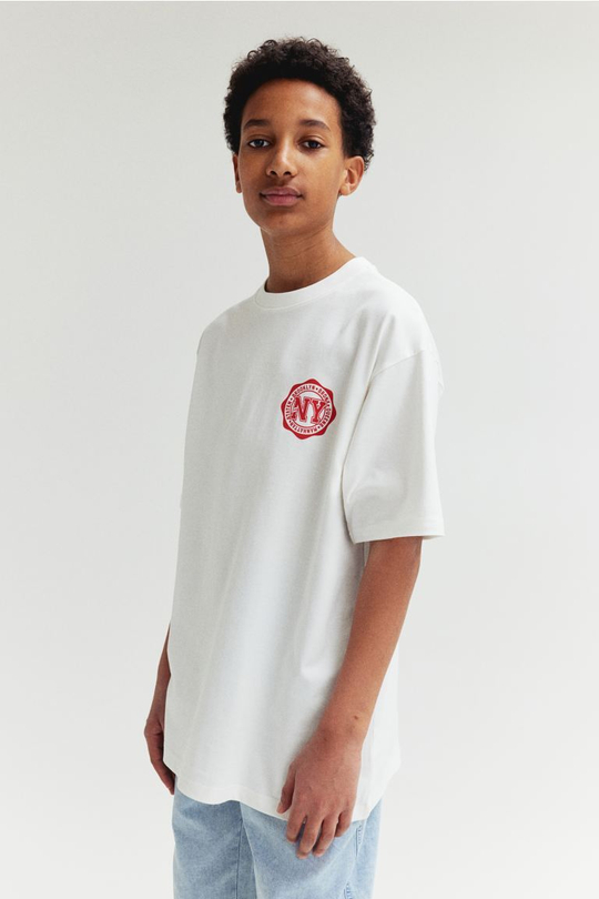 H&M Футболка из хлопкового трикотажа, белый