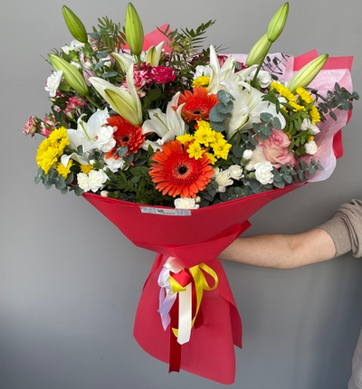 Букет Микс (Лилия, Гербера, Хризантема, Роза, Гвоздика)