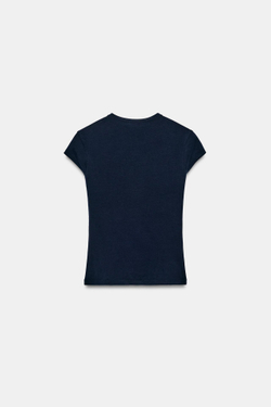 ZARA ФУТБОЛКА ОБЛЕГАЮЩЕГО КРОЯ С КОРОТКИМИ РУКАВАМИ, ТЕМНО-СИНИЙ