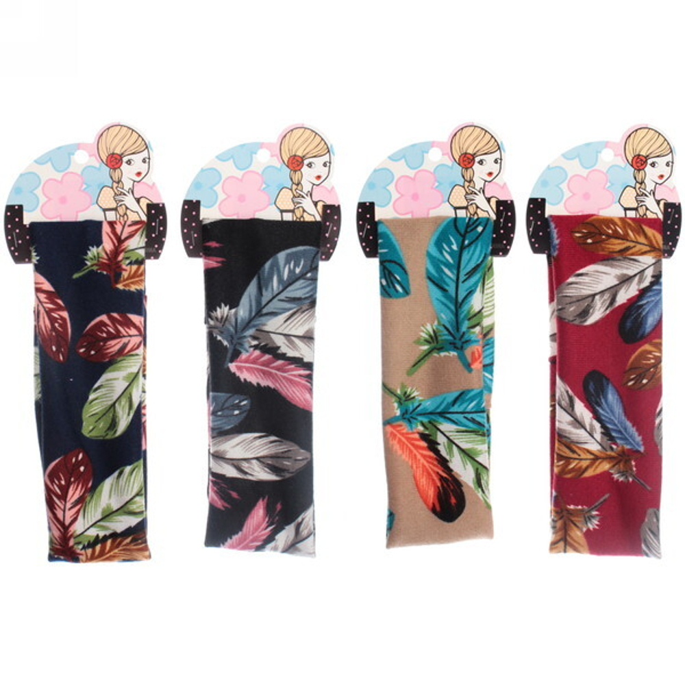 Повязка на голову «Britney Room», принт перо, микс 6 цветов, 20*7см