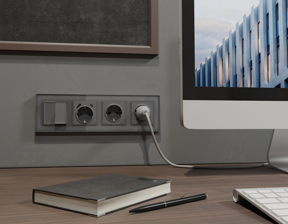 MA653010 Комплект механизма 2-кл выключателя ALFA Антрацит серый QUANT (AP6530, VM115)