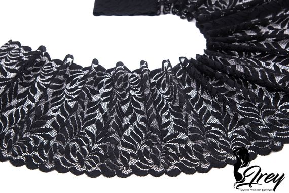 03-260 Кружево эластичное 20 см, листочки, черный 170