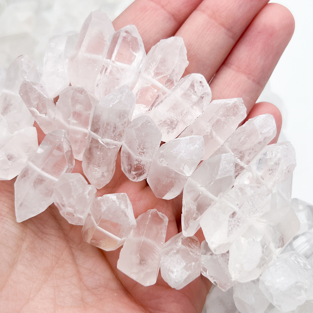 Горный хрусталь + кварц бусины, кристалл, размер около 9-11*20-30 мм, цена за набор 4 шт