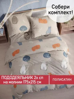Пододеяльник Полисатин Мечта "Котофей" 2-спальный на молнии 175x215 см