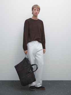 Massimo Dutti Футболка с длинными рукавами из плотной ткани, шоколадно-коричневый