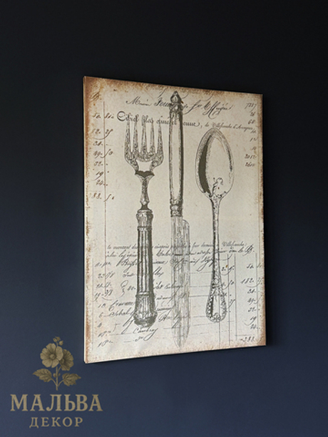 Панно для кухни "Приборы" 70x50x2,5 см Nuvole di Stoffa