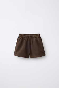ZARA ОДНОТОННЫЕ ШОРТЫ ИЗ ТКАНИ ПИКЕ, КОРИЧНЕВЫЙ