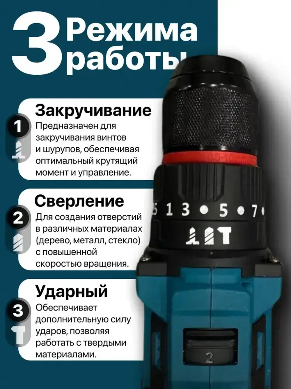 Шуруповерт аккумуляторный бесщеточный ударный дрель DEFL 21В, в кейсе, 2 АКБ 2 а/ч, многофункциональный 60 H/M для сверления, долбления, закручивания, шуруповерт для метала, синий