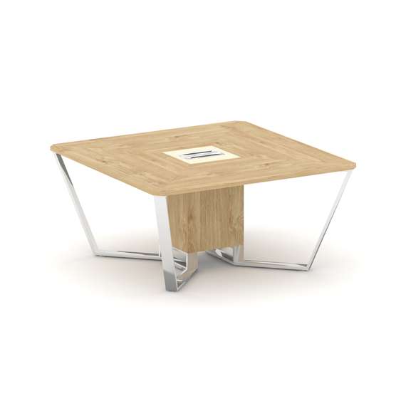 Steel Meet Стол переговорный квадратный MM-PR.B.SP-08 Тиквуд Светлый/Ваниль Глянец/Нержавеющая Сталь