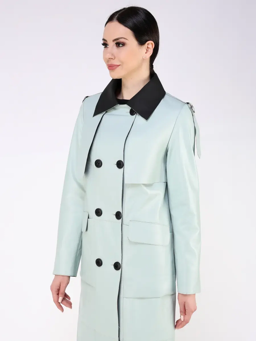 Кожаный тренч длинный с поясом плащ на осень