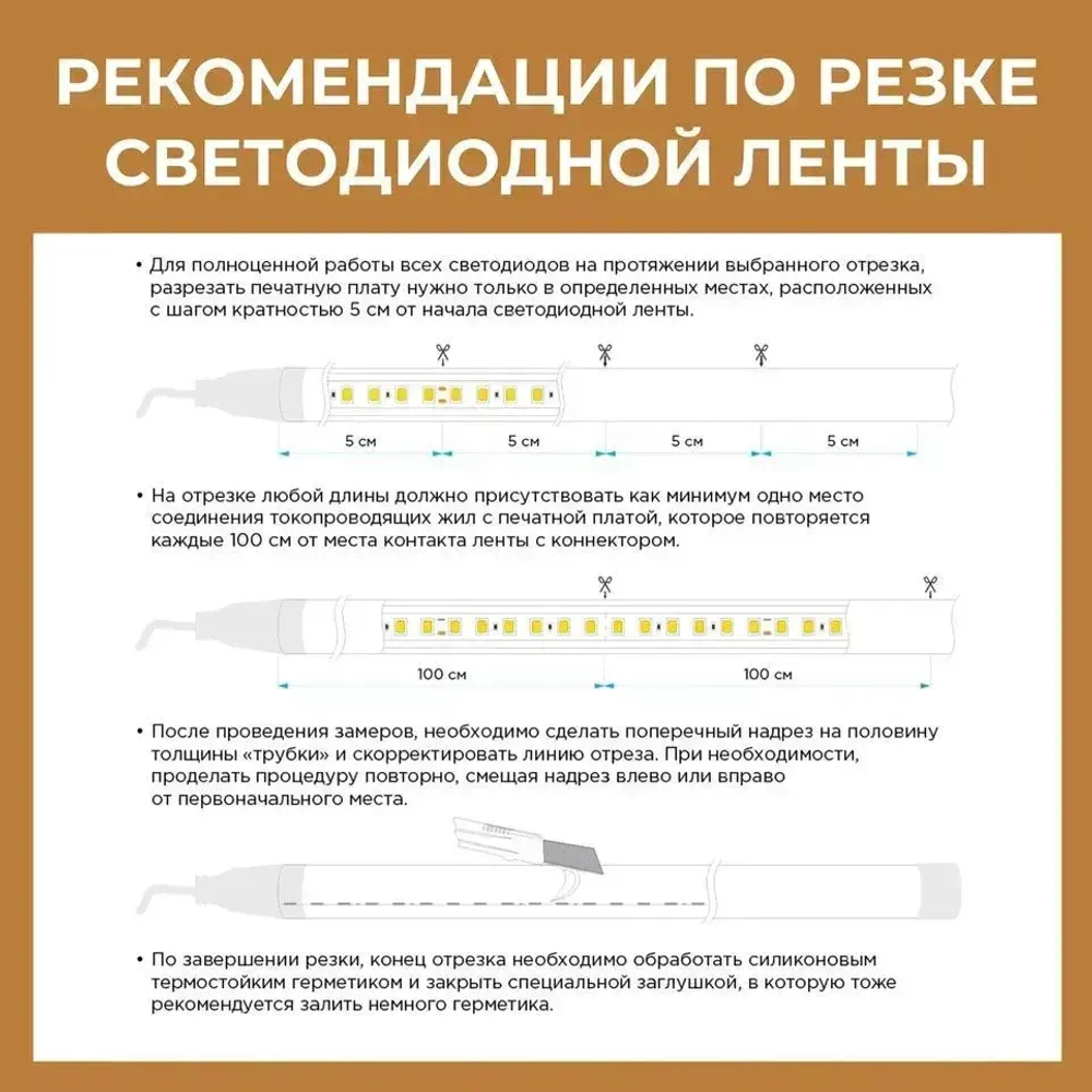 Светодиодная термостойкая лента для бани и сауны 5 м, влагозащищённая, с набором креплений. 24В, 9,6Вт/м, 3000К, IP68