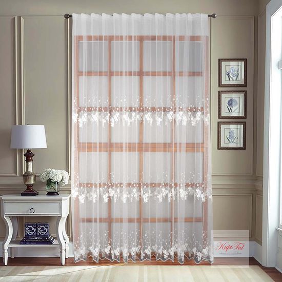 Тюль микросетка с вышивкой Калинка (белый)