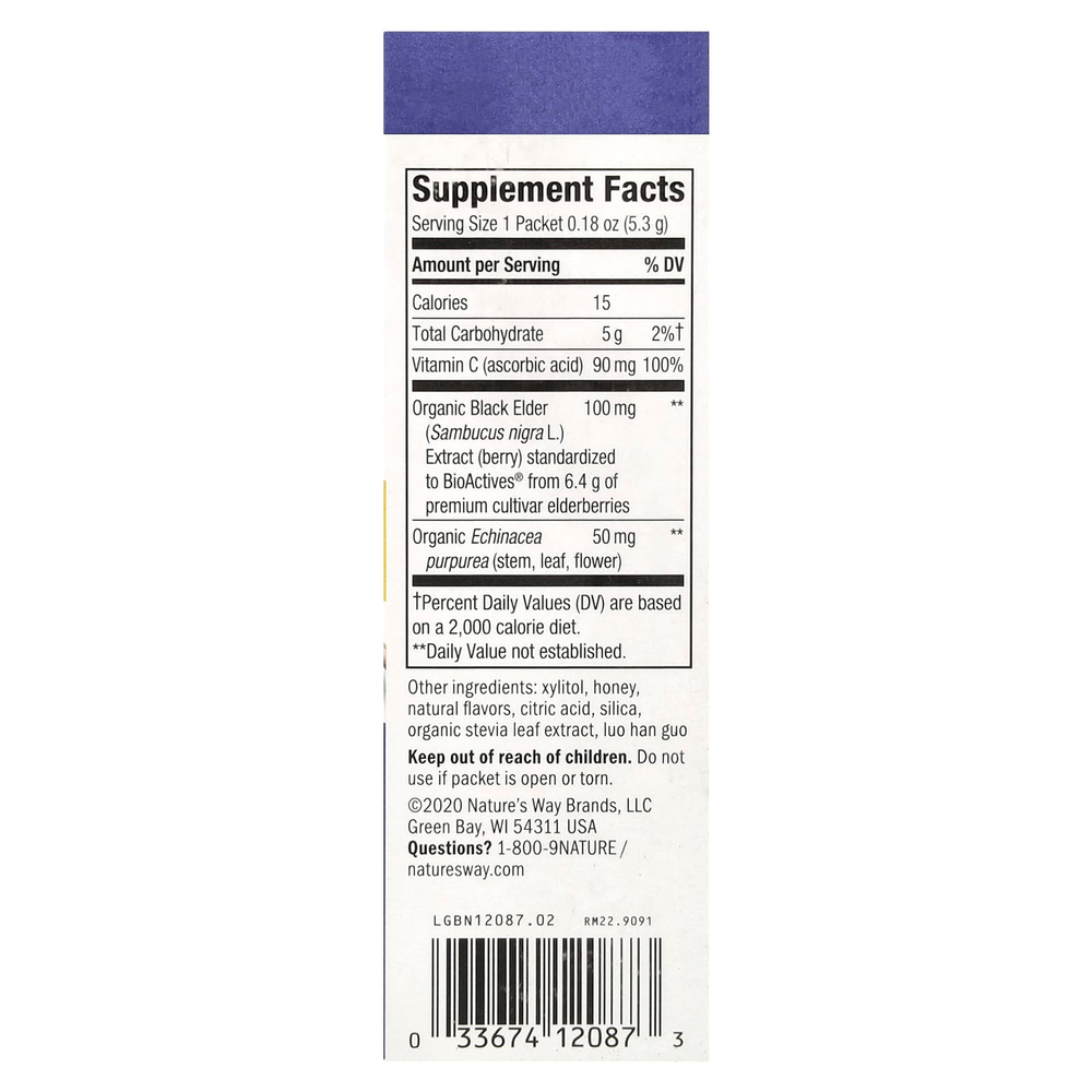 Nature's Way, Sambucus®, смесь для горячих напитков, стандартизированная бузина, мед, лимон и ягоды, 10 пакетиков по 0,18 унции