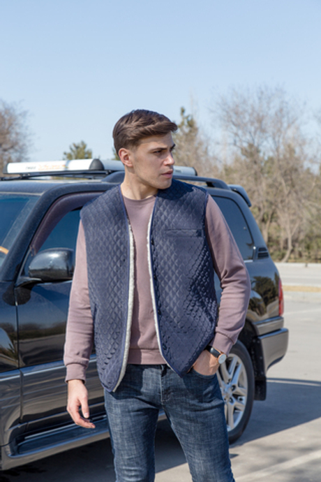 Жилет из натуральной овчины для мужчин, утепленный