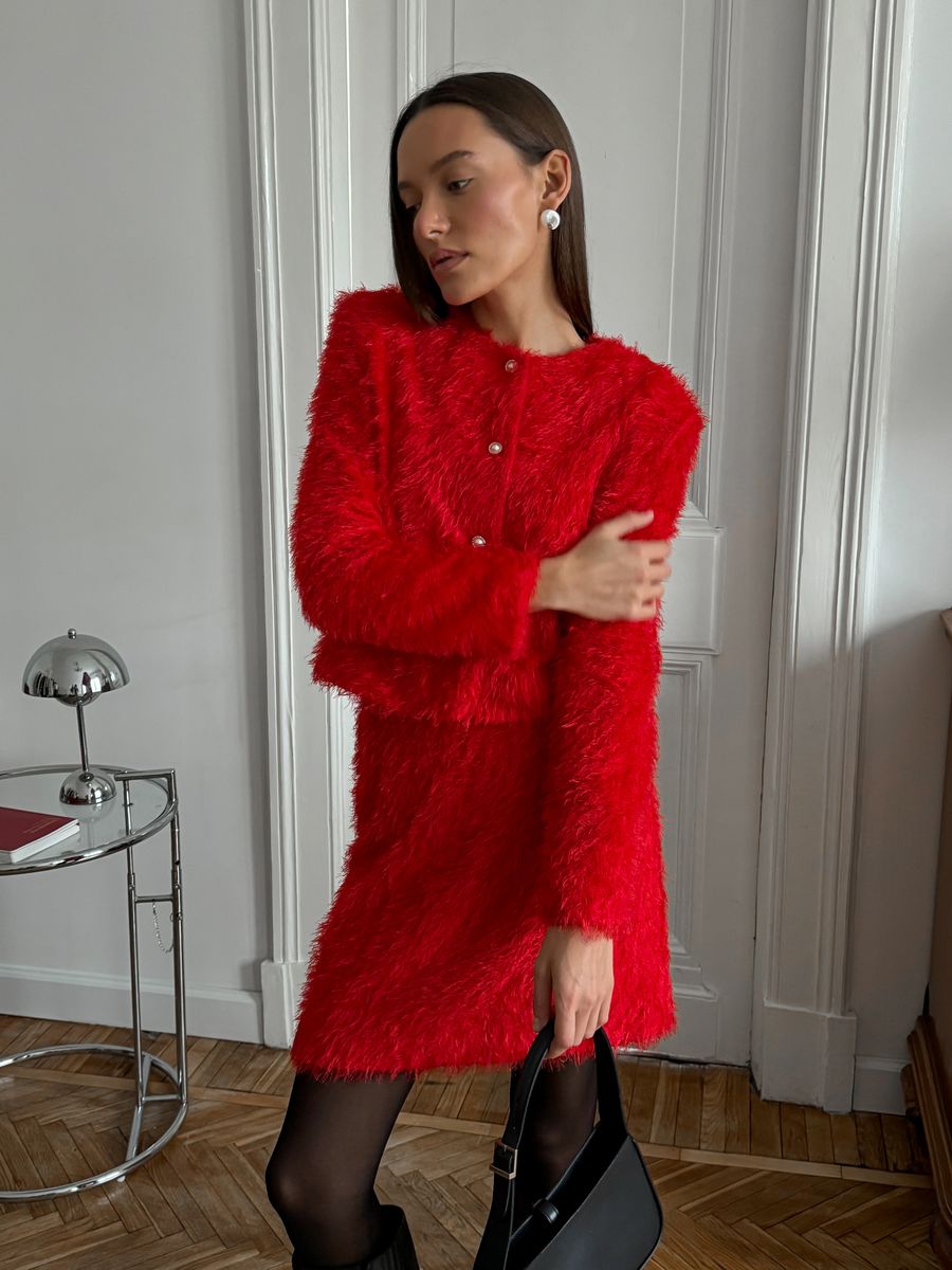 Юбка пушистая мини красная