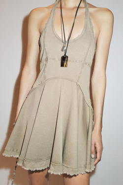 ZARA ПЛАТЬЕ В СТИЛЕ ГОДЕ, СВЕТЛЫЙ ХАКИ