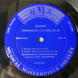 Винтажная виниловая пластинка LP Brahms Брамс, Frankfurter Opernorchester, Carl Bamberger Симфония Symphonie Nr. 1 (Германия 1968)