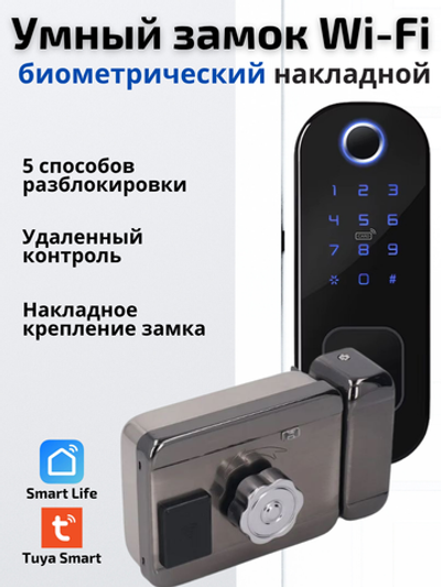 Умный замок Wi-Fi биометрический для двери, накладной