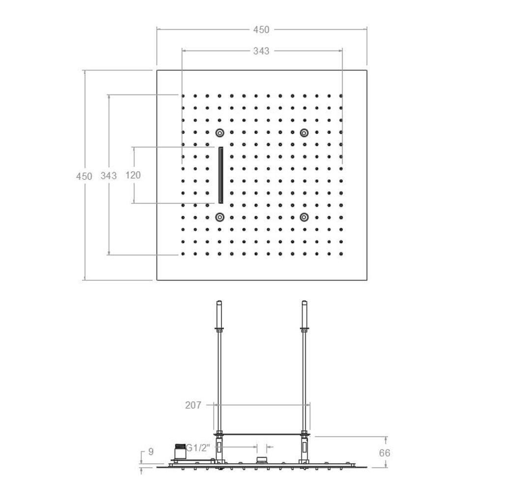 Душ тропический + водопад встраиваемый потолочный квадратный HYDROTHERAPY RE2K450CUC медный