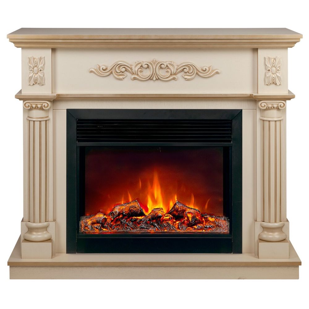 Электрокамин RealFlame Silvia 26 WT белый дуб с золотой патиной с очагом Moonblaze