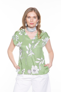 БЛУЗКА ИЗ ТВИЛА С ЦВЕТОЧНЫМ УЗОРОМ