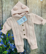 Комбинезон вязаный с капюшоном "Коса-К" (открытые ножки) (Цвет: Серый, Размер: 74)