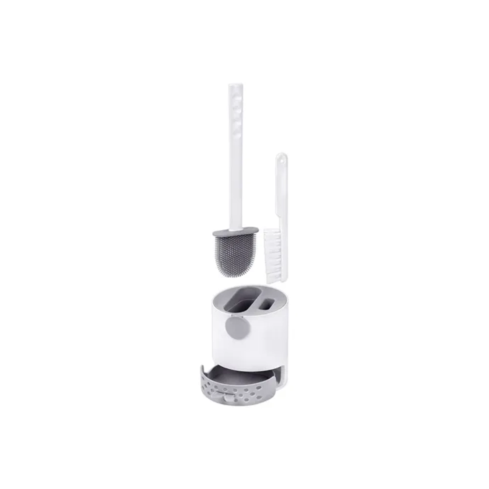 Ершик для унитаза силиконовый (плоский) + щеточка, напольный / настенное крепление, LAIMA, 700561