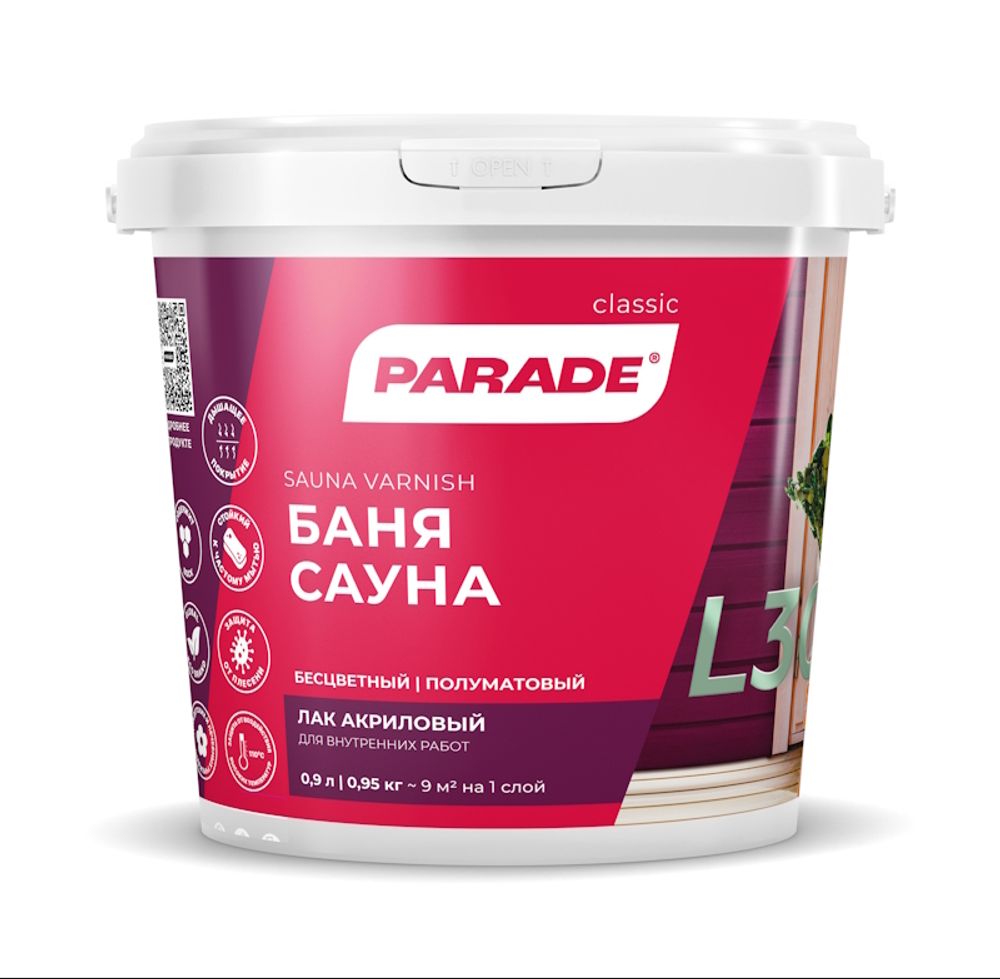 Лак д/саун PARADE L30 полумат. 0,9л