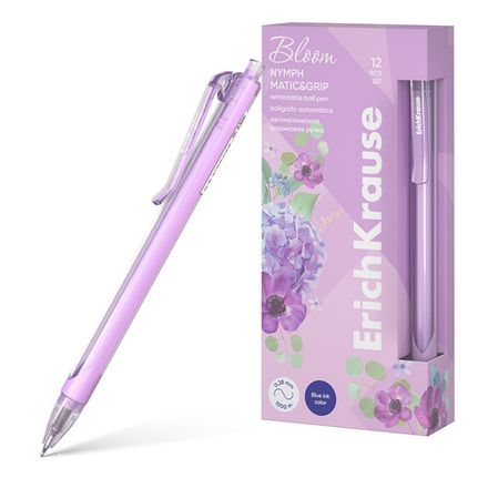 Ручка шариковая автоматическая Erich Krause Matic Pastel Bloom, синяя, 0.7мм, грип, 1шт.