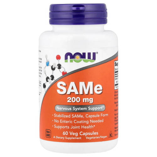 NOW Foods, SAMe, 200 мг, 60 растительных капсул