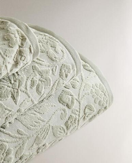 ZARA HOME БАННОЕ ПОЛОТЕНЦЕ С ЦВЕТОЧНЫМ УЗОРОМ, ЗЕЛЕНЫЙ