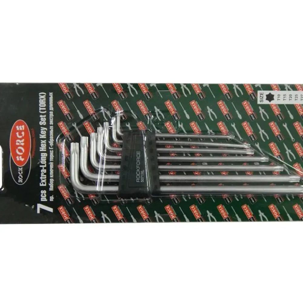 Набор ключей TORX Г-образных экстра длинных 7пр.(Т10,Т15,Т20,Т25,Т27,Т30,Т40) в пластиковом держателе RockForce##Rock FORCE RF-5071XL